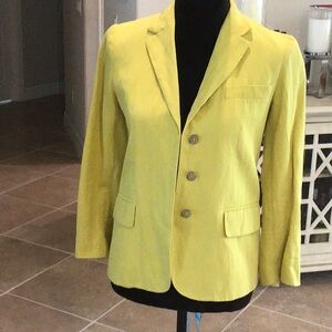 Vince 3 button front blazer, yellow/green color, see closeup of mark, size 2